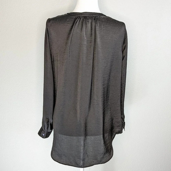 Rose + Olive Buttondown Long Sleeve Bohemian Blouse Size Medium in Black - Picture 3 of 8